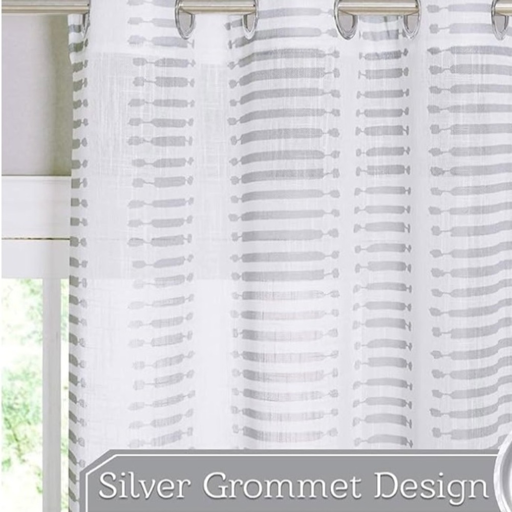 Silver Grommet Design White and Gray Curtains one
Pair